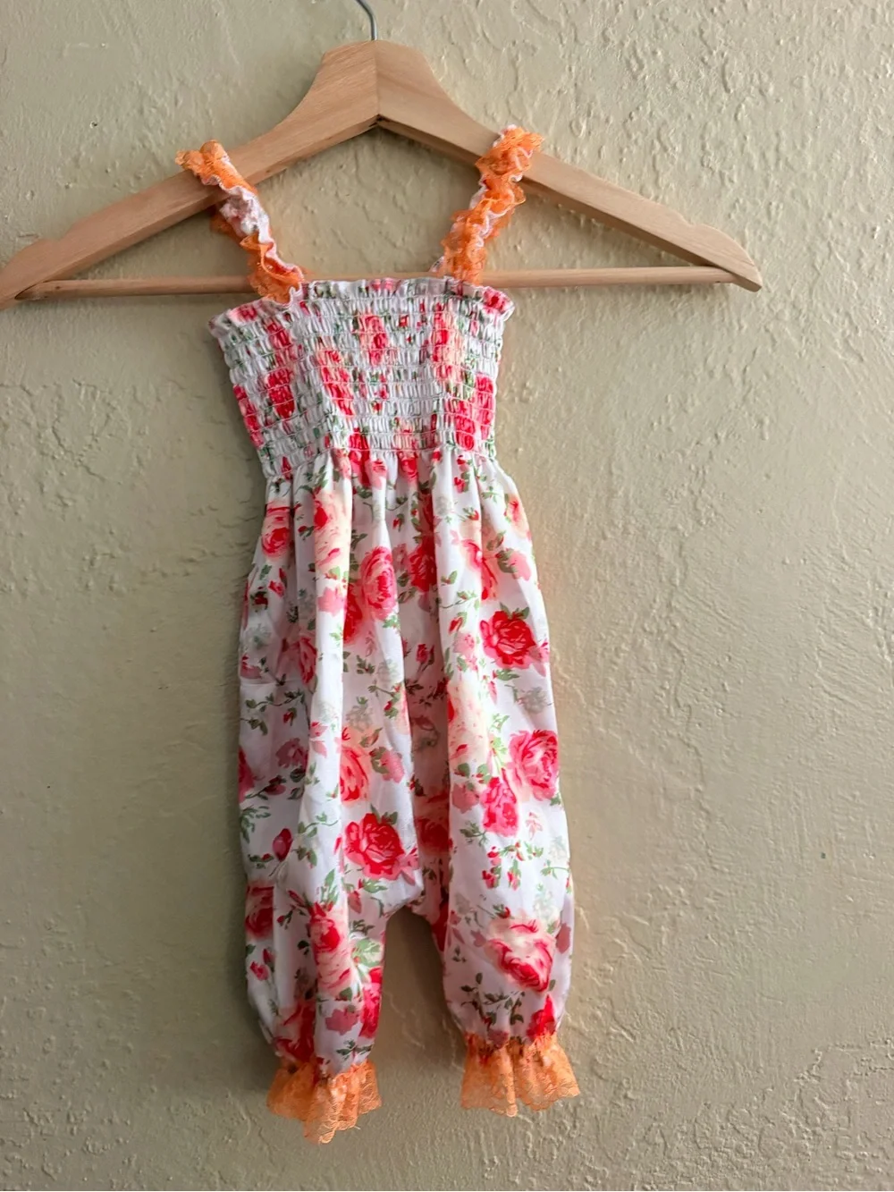 Floral Pink & Orange Smocked Kids Romper